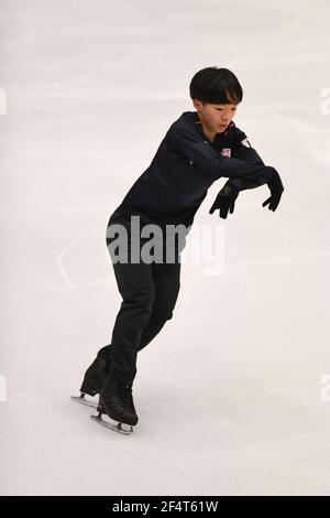 Stockholm, Schweden. März 2021, 23rd. Yuma KAGIYAMA Japan, während der Männer üben bei der ISU World Figure Skating Championships 2021 in Ericsson Globe, am 23. März 2021 in Stockholm, Schweden. Quelle: Raniero Corbelletti/AFLO/Alamy Live News Stockfoto