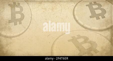Abstrakt Vintage und klassische Bitcoin Hintergrund. Klassischer Bitcoin-Hintergrund mit freiem Textkopierraum Stockfoto