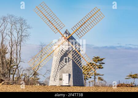 Windmühle auf Sylvester Manor, Shelter Island, NY Stockfoto