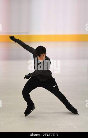 Stockholm, Schweden. März 2021, 23rd. Nathan CHEN USA, während der Männer üben an der ISU World Figure Skating Championships 2021 in Ericsson Globe, am 23. März 2021 in Stockholm, Schweden. Quelle: Raniero Corbelletti/AFLO/Alamy Live News Stockfoto
