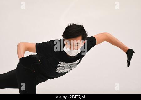 Stockholm, Schweden. März 2021, 23rd. Vincent ZHOU USA, während Männer bei der ISU Eiskunstlauf-Weltmeisterschaft 2021 im Ericsson Globe üben, am 23. März 2021 in Stockholm, Schweden. Quelle: Raniero Corbelletti/AFLO/Alamy Live News Stockfoto