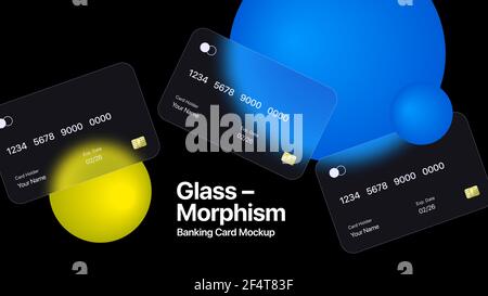 Glassmorphismus Bankkarten-Set. Mockup Der Präsentationsfolie. Vorlage Für Digitale Zahlungskarten. Vektorgrafik Stock Vektor
