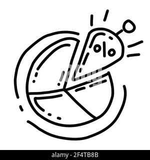 Business-Tortendiagramm handgezeichnetes Icon-Design, Umriss schwarz, Doodle-Symbol, Vektor-Symbol. Stock Vektor