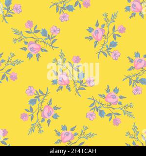 Hand gezeichnet Blumen Rosen, Blätter nahtlose Muster abstrakt Hintergrund Tapete. Linienkunst botanische Illustration. Florale Wandkunst Vektor Illustration Stock Vektor