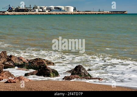 Almazora Strand (Almassora) in der Provinz Castellon, Autonome Gemeinschaft Valencia, (Comunitat Valenciana) Spanien, Europa. Stockfoto