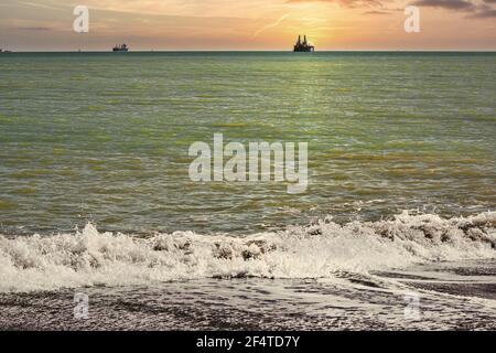 Almazora Strand (Almassora) in der Provinz Castellon, Autonome Gemeinschaft Valencia, (Comunitat Valenciana) Spanien, Europa. Stockfoto