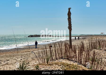 Almazora Strand (Almassora) in der Provinz Castellon, Autonome Gemeinschaft Valencia, (Comunitat Valenciana) Spanien, Europa. Stockfoto