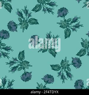 Hand gezeichnet Blumen Rosen, Blätter nahtlose Muster abstrakt Hintergrund Tapete. Linienkunst botanische Illustration. Florale Wandkunst Vektor Illustration Stock Vektor