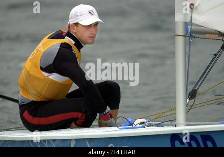 DIE OLYMPISCHEN SPIELE IN SYDNEY SEPTEMBER 2000 SEGELN OPEN LASER FLOTTENRENNEN 7 BEN AINSLIE (GBR) Stockfoto