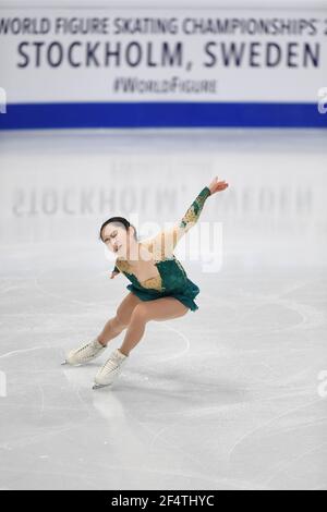 Stockholm, Schweden. 23rd. März 2021.Sakoto MIYAHARA JPN, während des Ladies-Trainings bei den ISU Eiskunstlauf-Weltmeisterschaften 2021 im Ericsson Globe, am 23. März 2021 in Stockholm, Schweden. Quelle: Raniero Corbelletti/AFLO/Alamy Live News Stockfoto