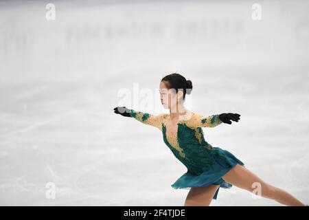 Stockholm, Schweden. 23rd. März 2021.Sakoto MIYAHARA JPN, während des Ladies-Trainings bei den ISU Eiskunstlauf-Weltmeisterschaften 2021 im Ericsson Globe, am 23. März 2021 in Stockholm, Schweden. Quelle: Raniero Corbelletti/AFLO/Alamy Live News Stockfoto