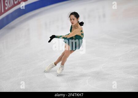 Stockholm, Schweden. 23rd. März 2021.Sakoto MIYAHARA JPN, während des Ladies-Trainings bei den ISU Eiskunstlauf-Weltmeisterschaften 2021 im Ericsson Globe, am 23. März 2021 in Stockholm, Schweden. Quelle: Raniero Corbelletti/AFLO/Alamy Live News Stockfoto