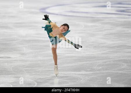 Stockholm, Schweden. 23rd. März 2021.Sakoto MIYAHARA JPN, während des Ladies-Trainings bei den ISU Eiskunstlauf-Weltmeisterschaften 2021 im Ericsson Globe, am 23. März 2021 in Stockholm, Schweden. Quelle: Raniero Corbelletti/AFLO/Alamy Live News Stockfoto