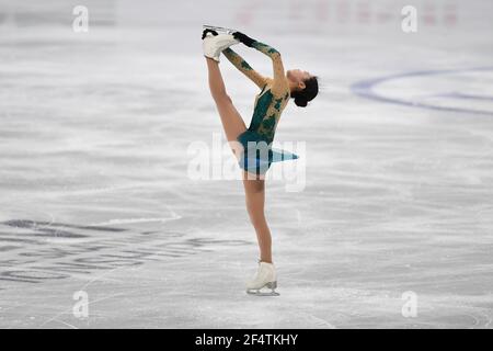 Stockholm, Schweden. 23rd. März 2021.Sakoto MIYAHARA JPN, während des Ladies-Trainings bei den ISU Eiskunstlauf-Weltmeisterschaften 2021 im Ericsson Globe, am 23. März 2021 in Stockholm, Schweden. Quelle: Raniero Corbelletti/AFLO/Alamy Live News Stockfoto
