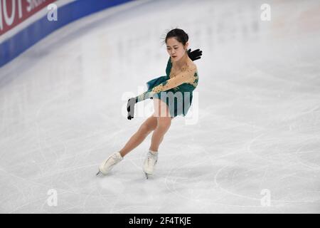 Stockholm, Schweden. 23rd. März 2021.Sakoto MIYAHARA JPN, während des Ladies-Trainings bei den ISU Eiskunstlauf-Weltmeisterschaften 2021 im Ericsson Globe, am 23. März 2021 in Stockholm, Schweden. Quelle: Raniero Corbelletti/AFLO/Alamy Live News Stockfoto