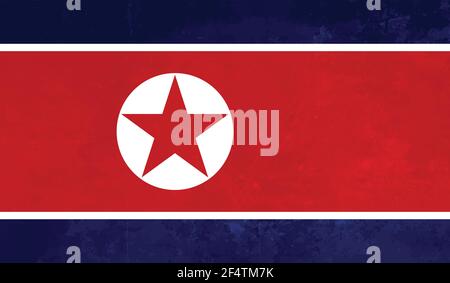 Nordkoreaflagge mit wehender Grunge-Textur. Vektorhintergrund. Stock Vektor