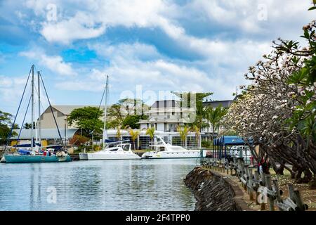 Boote im Hafen von Port Louis, Mauritius, Afrika Stockfoto