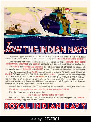 Indian, WW2 Forces Recruitment Poster, Join the, Royal Indian Navy, Poster, 1942-1945 Stockfoto