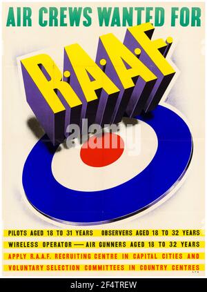 Australier, WW2 Forces Recruitment Poster: Luftbesatzungen gesucht für RAAF (Royal Australian Air Force), 1942-1945 Stockfoto