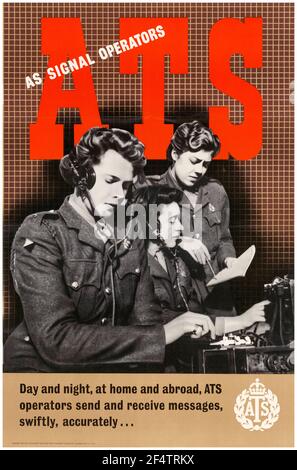 British, WW2 Female Forces Recruitment Poster: ATS as Signal Operators (Women Operating Radio, Telefon and Morse Code), 1942-1945 Stockfoto