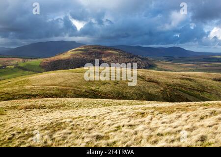 Blick in Richtung Blencathra und Great Mell fiel von Little Mell fiel über Ullswater, Lake District, Großbritannien. Stockfoto