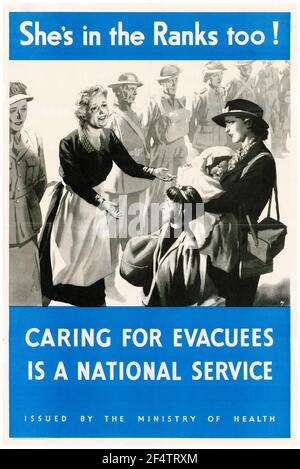 British, WW2, Evakuierung von Kindern Poster, sie ist in den Reihen zu!, Pflege für Evakuierte ist ein nationaler Dienst, (Foster Carer unter Soldaten), 1942-1945 Stockfoto