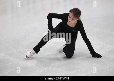 Stockholm, Schweden. 23rd. März 2021.Anna SHCHERBAKOVA FSR, während des Ladies-Trainings bei den ISU Eiskunstlauf-Weltmeisterschaften 2021 im Ericsson Globe, am 23. März 2021 in Stockholm, Schweden. Quelle: Raniero Corbelletti/AFLO/Alamy Live News Stockfoto
