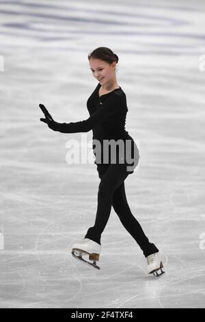 Stockholm, Schweden. 23rd. März 2021.Anna SHCHERBAKOVA FSR, während des Ladies-Trainings bei den ISU Eiskunstlauf-Weltmeisterschaften 2021 im Ericsson Globe, am 23. März 2021 in Stockholm, Schweden. Quelle: Raniero Corbelletti/AFLO/Alamy Live News Stockfoto