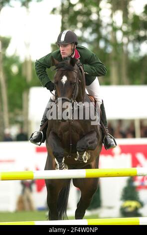 Kanada 1, Spruce Meadows Juni 2002, Raymond Texel (USA) Reiten Lexikon Stockfoto