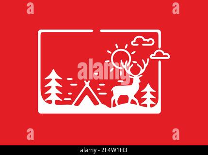 Weiß und rot Wald Camping und Hirsch Illustration Design Stock Vektor