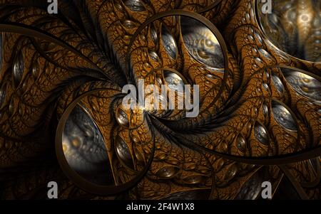 Kreise und Spikes abstrakter Hintergrund. 3D Schichten von bunten Blending-Texturen (computergeneriert, fraktale Abstraktion) Stockfoto