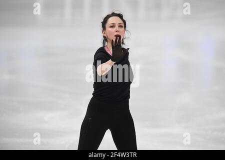 Stockholm, Schweden. 23rd Mär 2021.Elizaveta TUKTAMYSHEVA FSR, während des Ladies-Trainings bei den ISU Eiskunstlauf-Weltmeisterschaften 2021 im Ericsson Globe, am 23. März 2021 in Stockholm, Schweden. Quelle: Raniero Corbelletti/AFLO/Alamy Live News Stockfoto