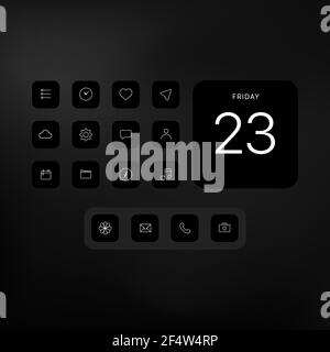 Minimalistische Schwarz-Weiß-Ikonen. Digitales Symbol eingestellt. Vektorgrafik Stock Vektor