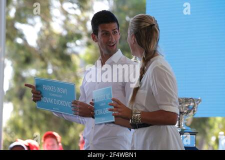 Novak Djokovic und Victoria Azarenka bei der Auslosung der Australian Open 2014, Sydney, Australien, 7. Januar 2014. Foto Julien Nibeaudeau Roffet / DPPI Stockfoto