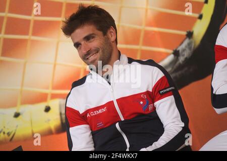 Der französische Mannschaftskapitän Arnaud Clement , während der Pressekonferenz der Tennis Davis Cup 2014 Weltgruppe 1st, am 30. Januar 2014 in Nantes, Frankreich. Foto Jean-Marc Mouchet / DPPI Stockfoto