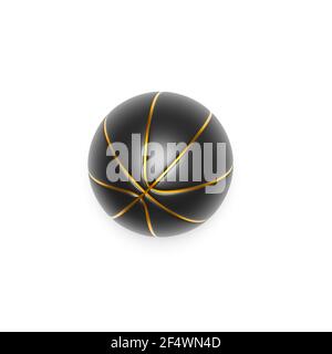 Schwarzer Basketball mit Gold auf hellem Hintergrund, 3D Rendering Stockfoto