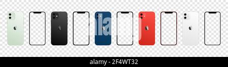 Apple iPhone 12 in leeren Bildschirmfarben. IPhone-Mockup-Set. Vektordarstellung isoliert auf transparentem Hintergrund Stock Vektor