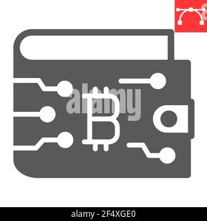 Bitcoin Wallet Glyph Symbol, Kryptowährung und Bitcoin, Brieftasche Vektor-Symbol, Vektorgrafiken, editierbare Strich solid Zeichen, eps 10. Stock Vektor