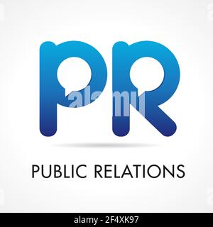PR PR-Firmenlogo. Initialen für blaues Volume Branding-Symbol mit Vorlagemonenten für Sprechen oder Sprechen. Werbung oder Werbung Stock Vektor