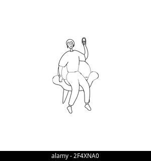 Schöne attraktive blonde Mann hält Telefon in der Hand. Pretty guy ist die Aufnahme Video für Blog. Stilvoller Mann macht ein Selfie. Vlog für Abonnenten Stock Vektor