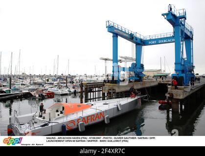 SEGELN - ARCACHON HAVEN (FRA) - 07/08/2007 - FOTO : OLIVIER GAUTHIER / SAFRAN / DPPI LAUNCHEMENT GEÖFFNET 60 SAFRAN / SKIPPER : MARC GUILLEMOT (FRA) Stockfoto