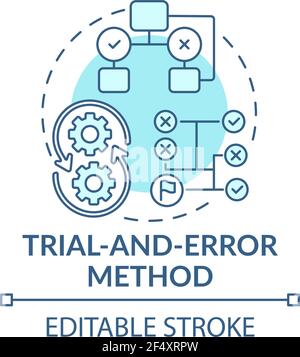 Blaues Konzeptsymbol für die Test- und Fehlermethode Stock Vektor