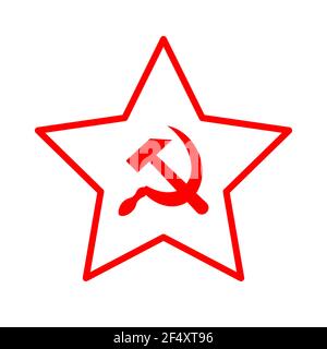 Rote sowjetische Sichel und Hammer in Stern, kommunistisches USSR-Symbol auf Weiß Stock Vektor
