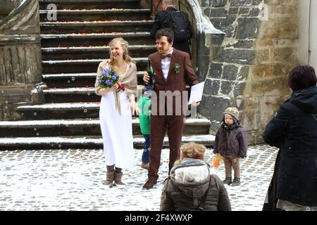 Etwas seltener zu sehen, eine Hochzeit während der Corona Pandemie in Görlitz am 20.03.2021 Stockfoto