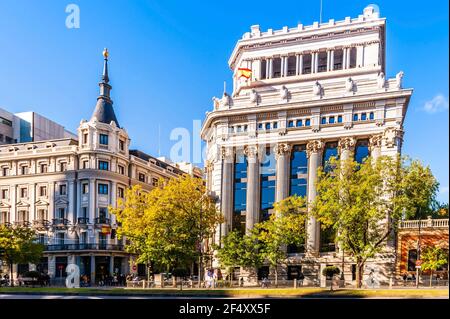 Alcala Straße und Gran Via, und seine Fassaden in Madrid, Spanien Stockfoto