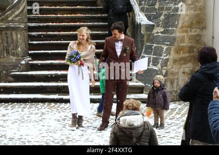 Etwas seltener zu sehen, eine Hochzeit während der Corona Pandemie in Görlitz am 20.03.2021 Stockfoto