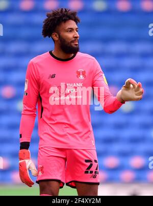 Leyton Orient Torwart Lawrence Vigoroux während des Sky Bet League Two Spiels im Cardiff City Stadium, Cardiff. Bilddatum: Samstag, 20. März 2021. Stockfoto