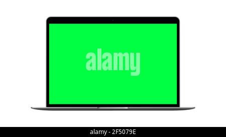 Laptop leerer Vektor Mockup mit grünem Chromakey-Bildschirm. Vektorgrafik Stock Vektor