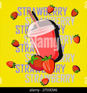 Vector Pop Art Erdbeergetränk mit Beeren Stock Vektor