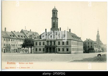 Rathaus und Markt Rochlitz. Rathaus und Markt Stockfoto